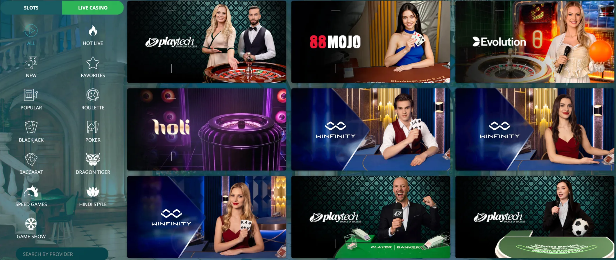 A 22Bet live dealer at the blackjack table