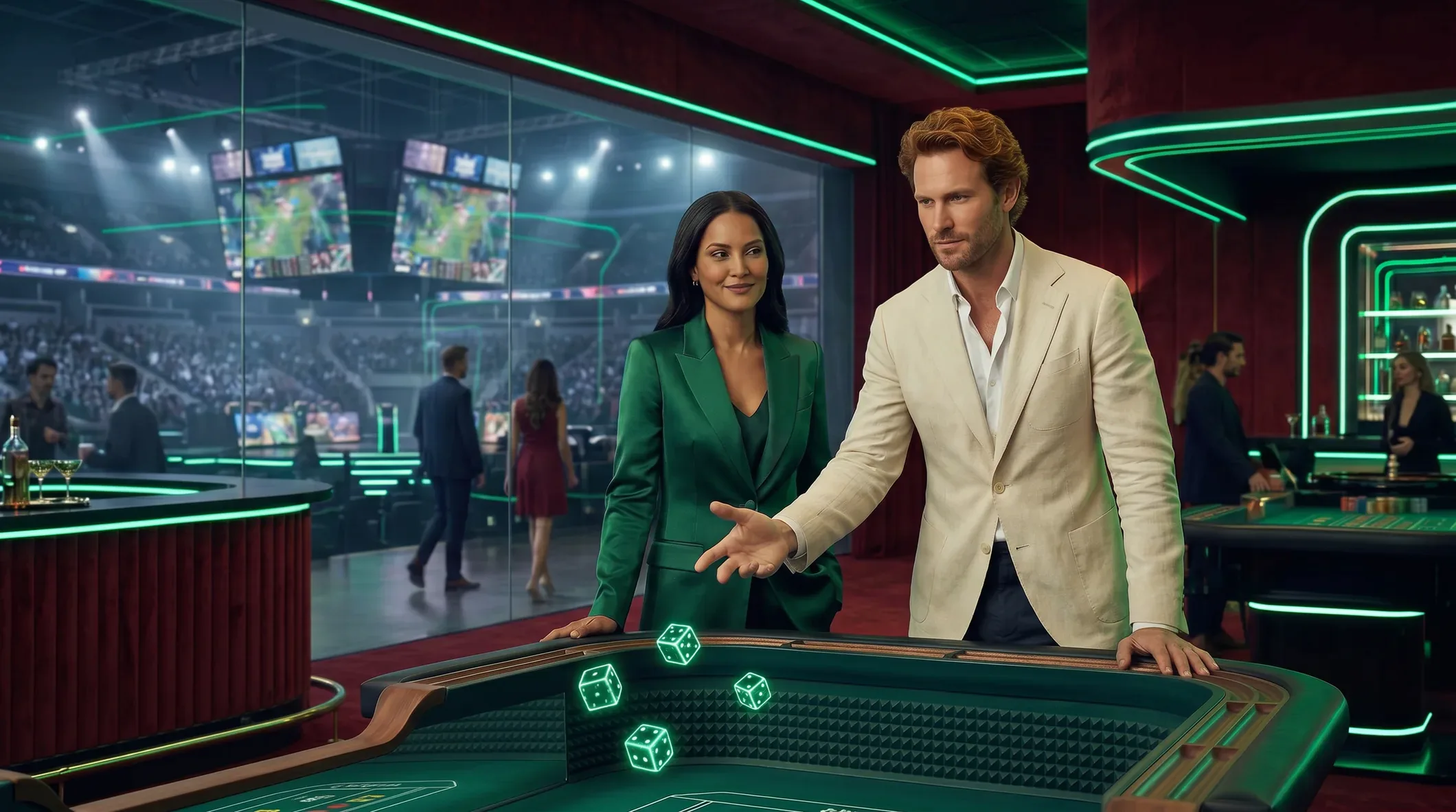 A 22Bet table games room with dealers and players