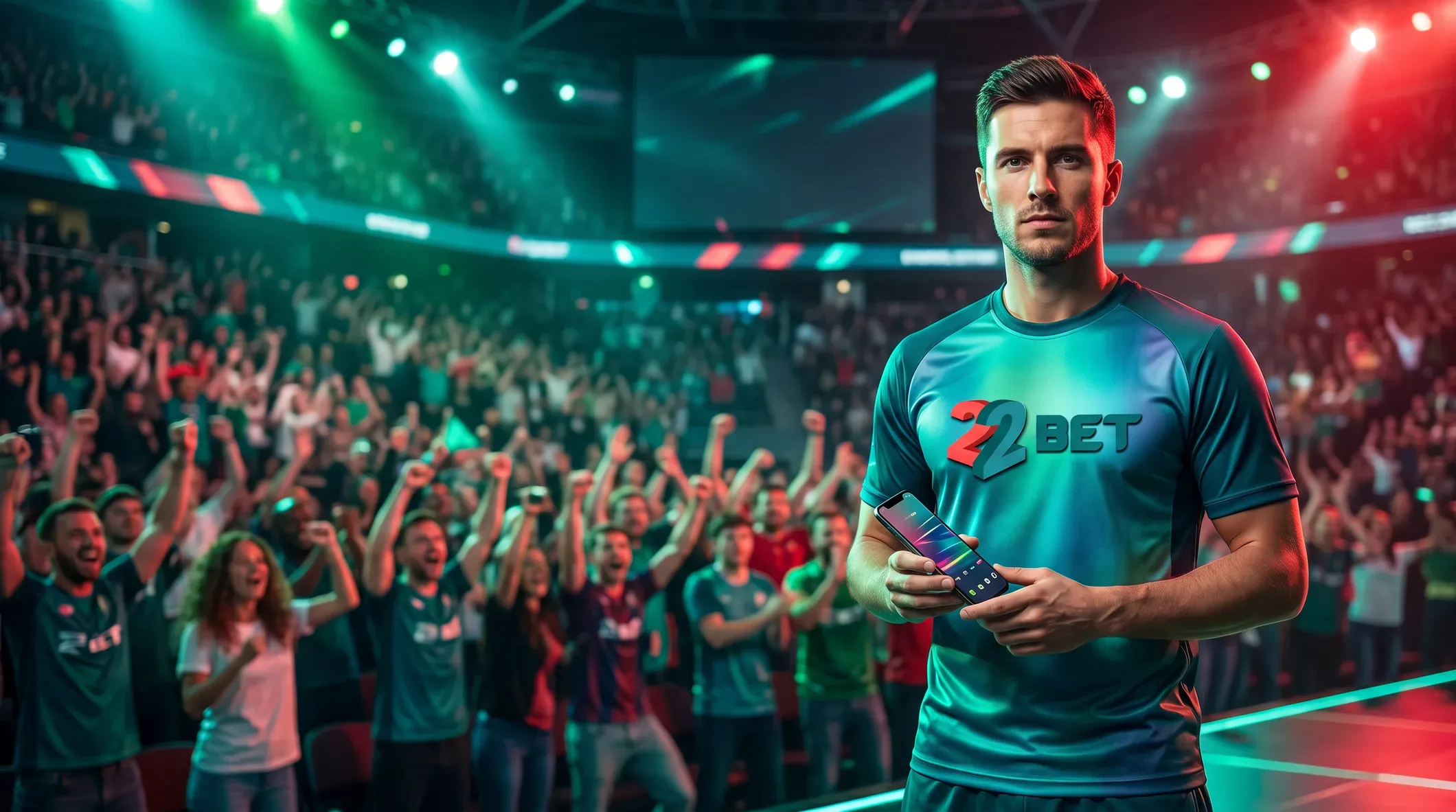A 22Bet player in front of a packed arena crowd