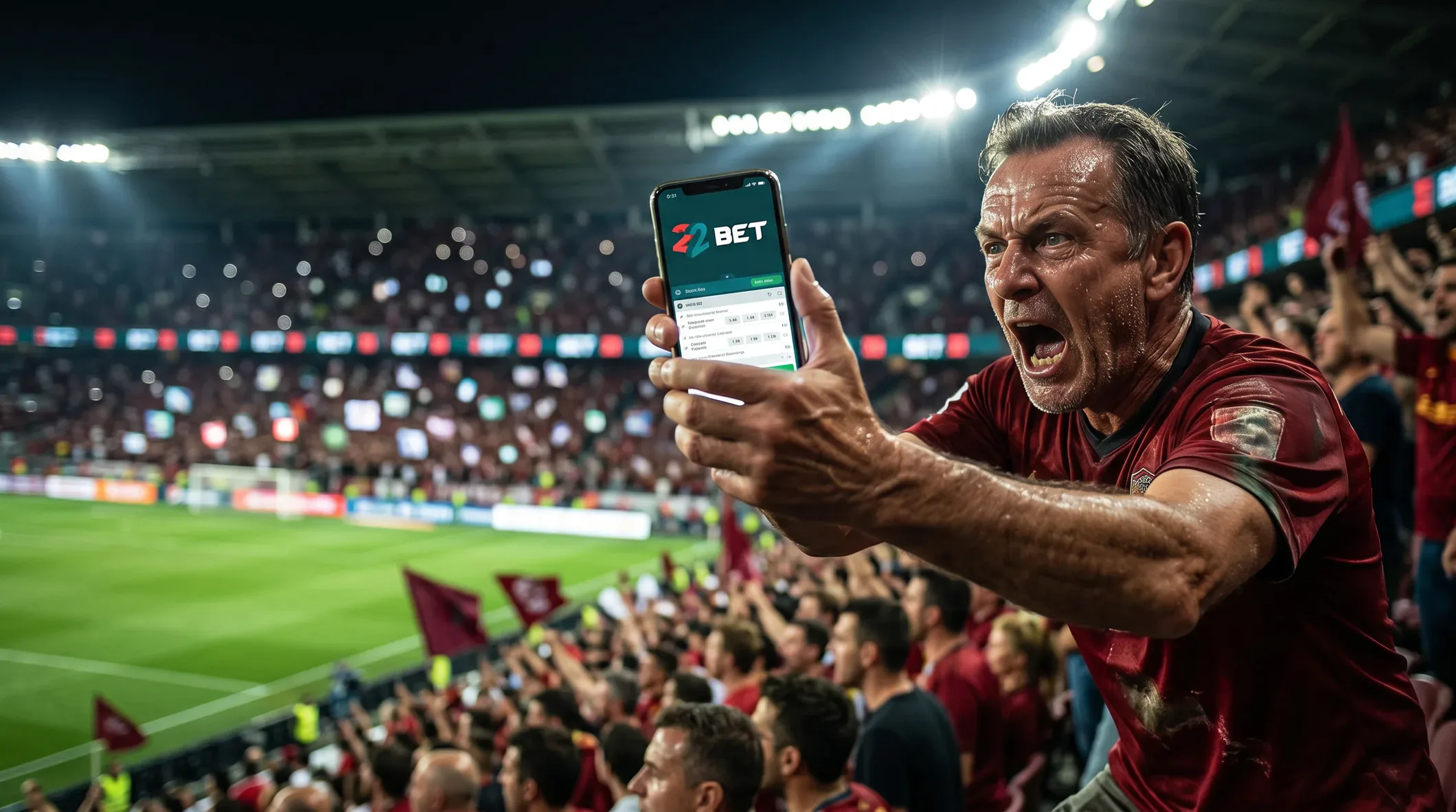 A 22Bet fan placing a bet on the app during a match